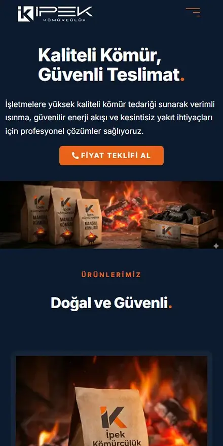 İpek Kömürcülük sitesinin mobil görünümü